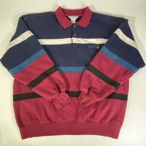Vintage American Weekend Men's Long Sleeve Polo Large Colorblock Hong Kong